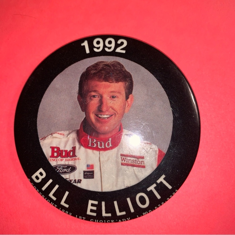 Vintage 1992 Bill Elliott Nascar Racing Pinback Button